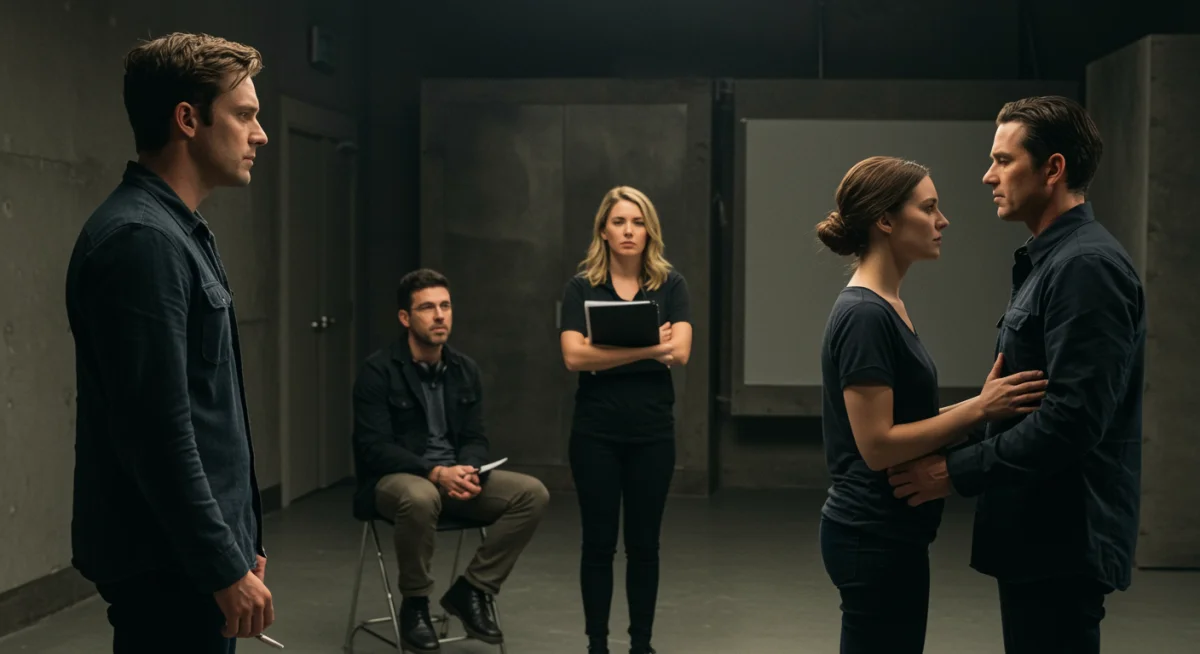 Actors performing a chemistry read for a short drama role.