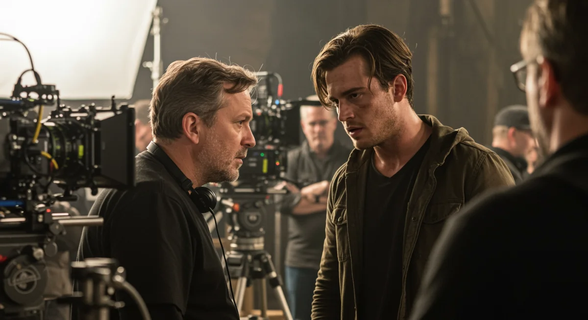 Director and actor collaborating on City of Shadows set