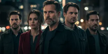 Main characters of City of Secrets contemplating a mysterious urban landscape