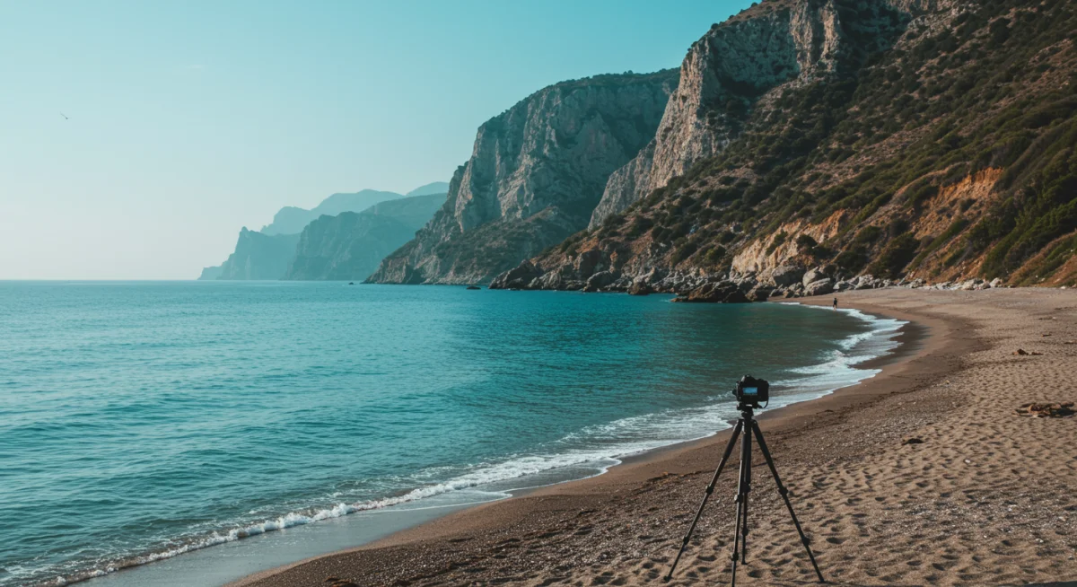 Dramatic cliffside beach, filming location for a mystery drama