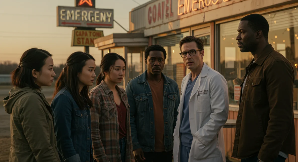 Rural community discussing medical emergency with doctor