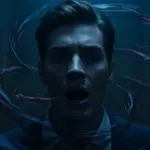 Shocked character reacting to plot twist in Crimson Lies episode 8