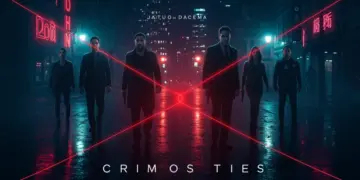 Crimson Ties series promotional art with dark city and neon glow