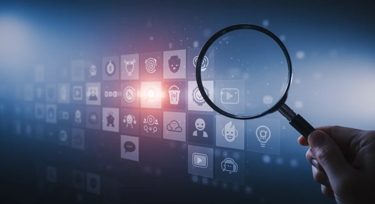 Magnifying glass discovering hidden gem content on streaming services