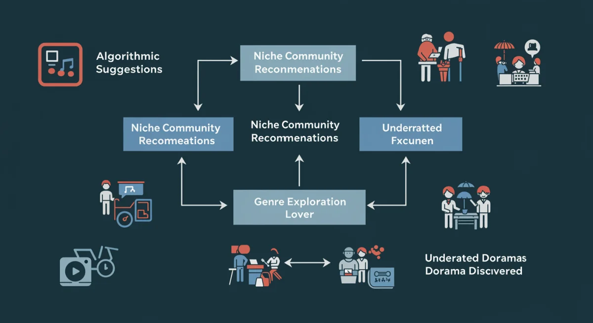 Infographic showing pathways to discover underrated doramas beyond algorithms.