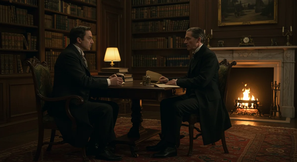 Intense conversation in historical drama setting