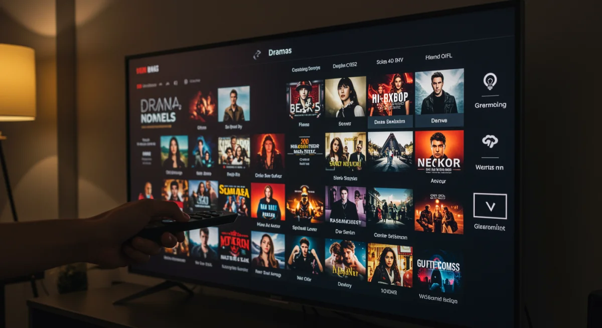 User navigating drama streaming app menu on TV
