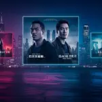 Futuristic cityscape with screens promoting three new drama series for Summer 2026