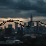 Golden chain intertwined with thorny roses, symbolizing beauty and entrapment