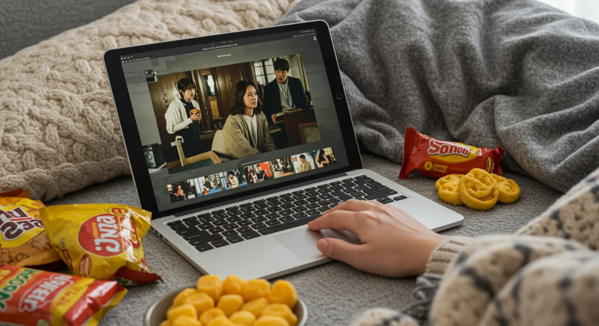 Person enjoying a drama binge-watch, a result of using a drama selection flowchart.