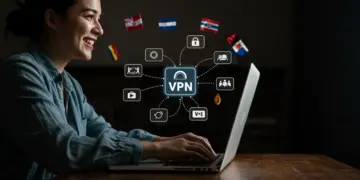 Person watching international dramas on laptop with VPN, bypassing geo-restrictions