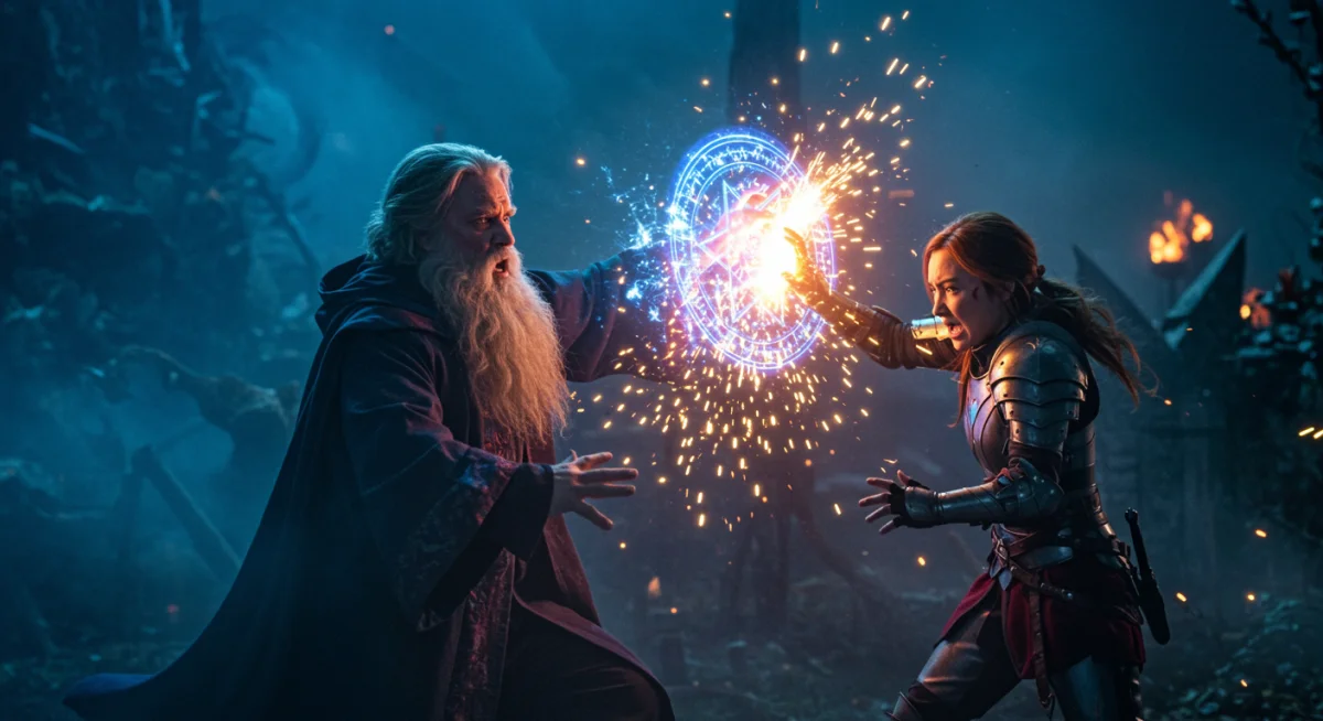 Magical battle scene from Midnight Dream with vibrant special effects