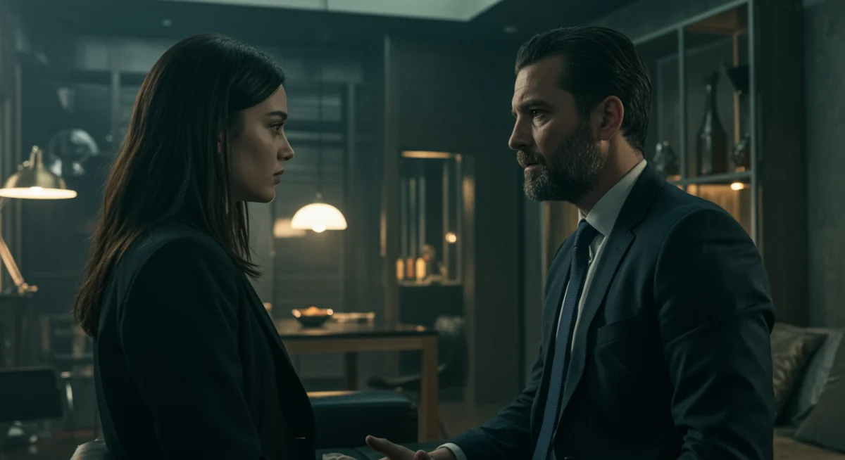 Intense conversation scene from a modern critically acclaimed drama