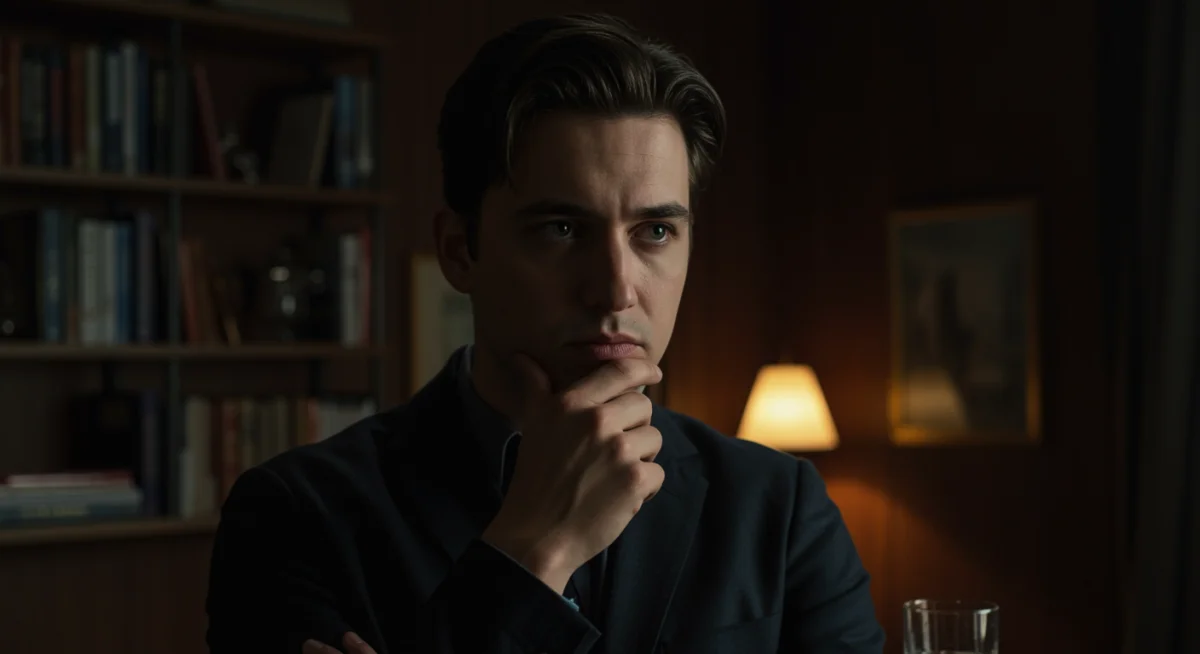 Morally ambiguous protagonist in a thoughtful urban setting