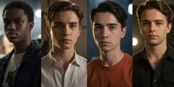 Five rising actors, diverse backgrounds, intense expressions, spotlight, drama scene 2026