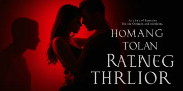 Couple embracing passionately with a mysterious, shadowy figure in the background, symbolizing romance and thriller elements.