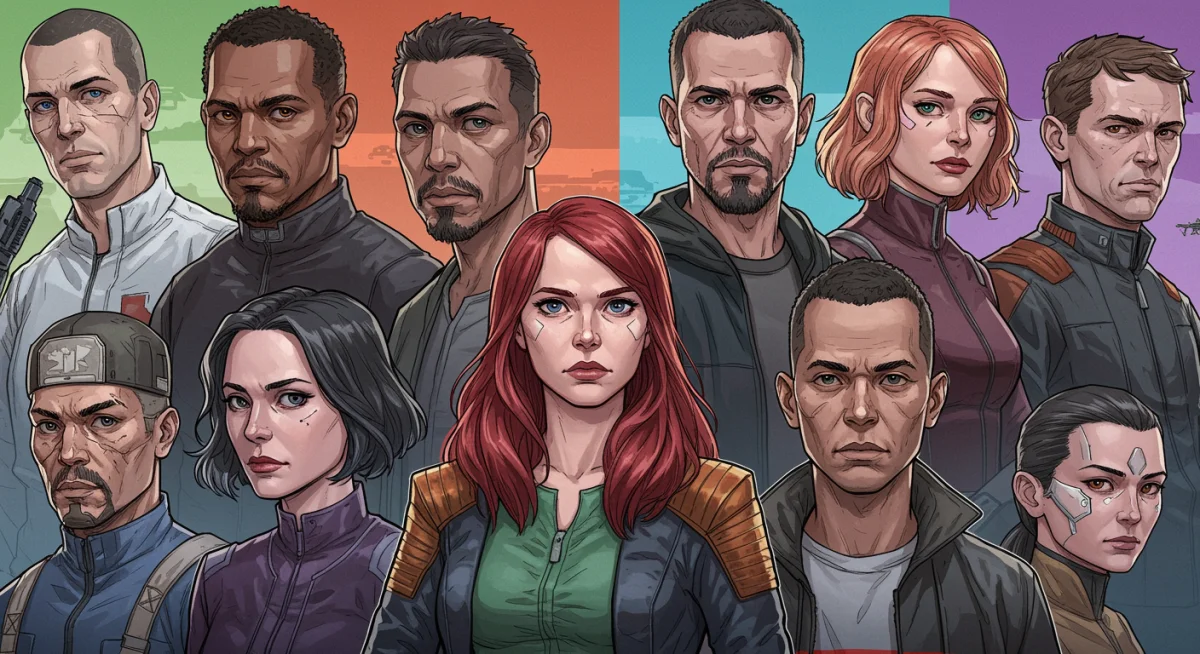 Diverse characters from popular sci-fi drama series representing various subgenres