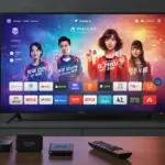 Smart TV displaying drama app interface with various streaming devices