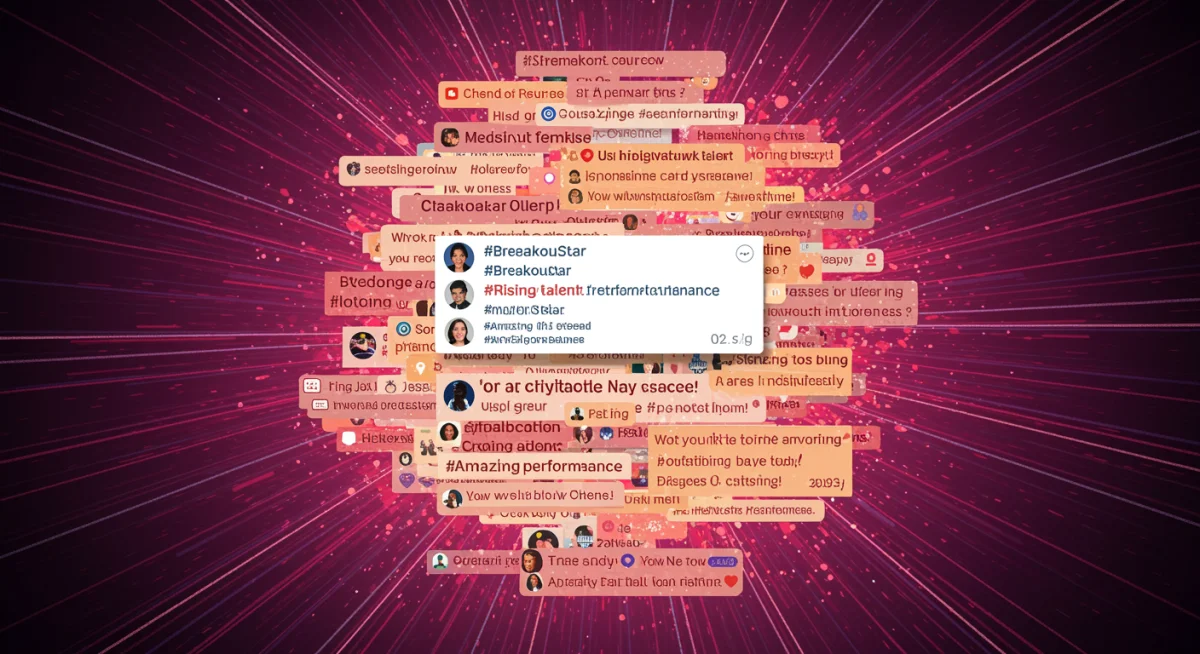 Social media feed with trending actor, positive comments, breakout performance, audience reaction