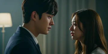 Emotional K-drama scene with tearful protagonists, symbolizing a tear-jerker K-drama of 2026.