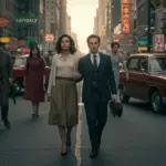 Diverse characters from various time periods interacting in a bustling city, representing time-travel drama popularity.