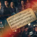 Dynamic collage of instruments and drama scenes, highlighting trending drama soundtracks