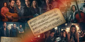 Dynamic collage of instruments and drama scenes, highlighting trending drama soundtracks