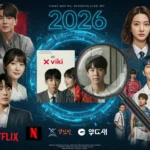 Futuristic collage showing diverse dorama genres and streaming logos for discovering new series.