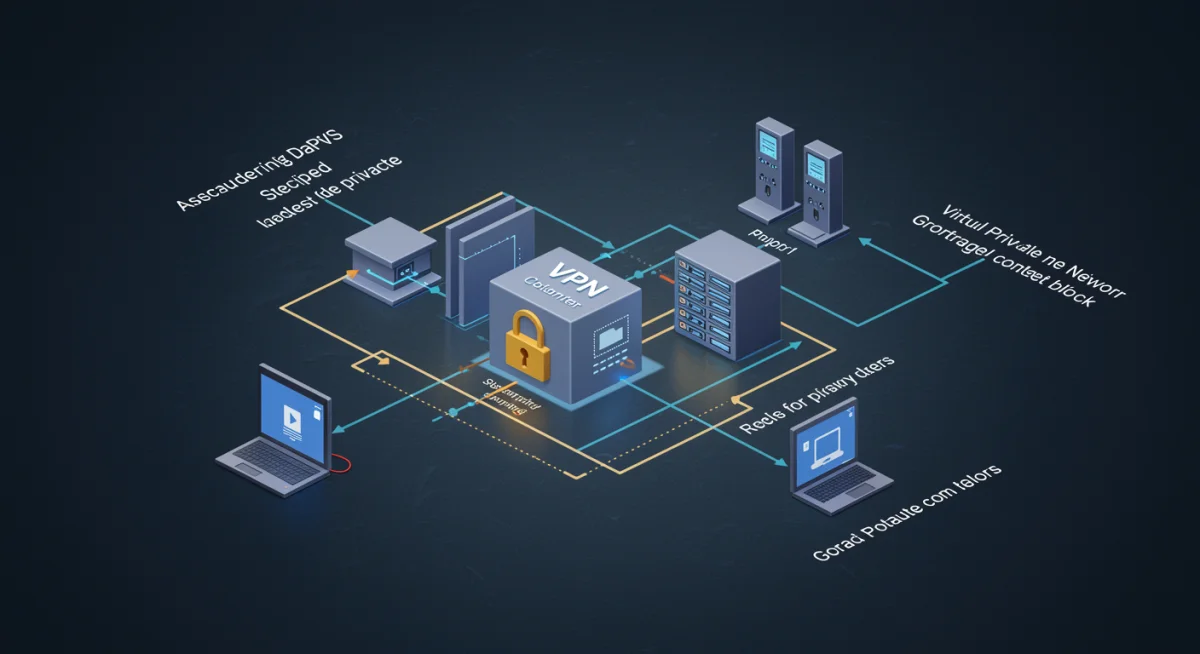 VPN server network diagram illustrating secure data routing and geo-restriction bypass