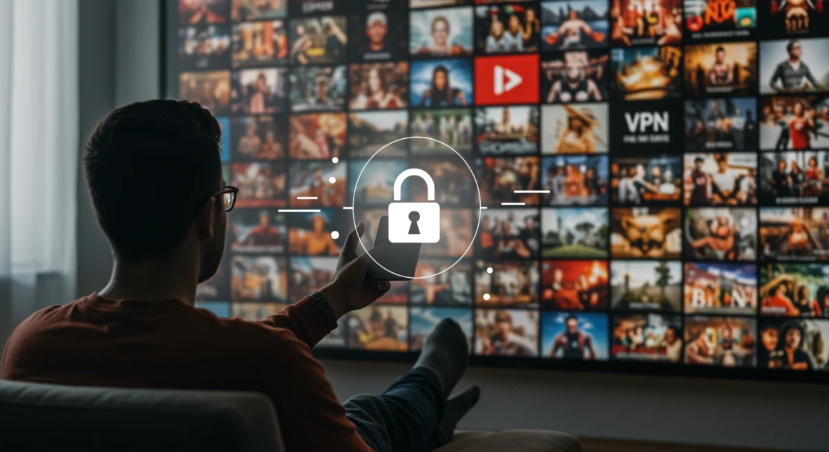 Person using VPN to access regional streaming content